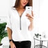 3/4 Sleeve Chiffon Front Zipper Blouse