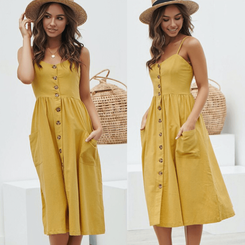 Button Down Pocket Dress Sleeveless