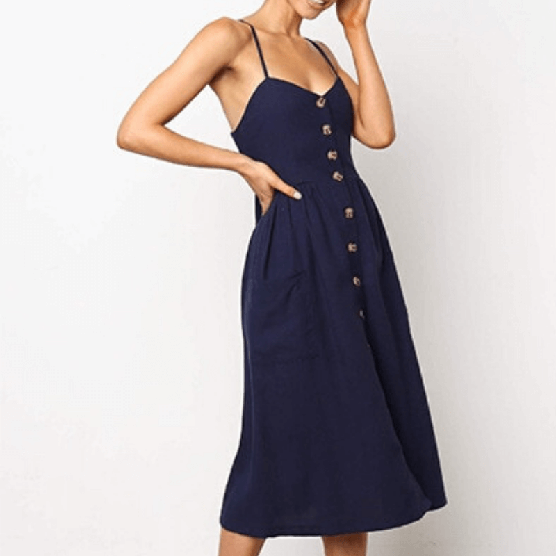 Button Down Pocket Dress - Sleeveless Button Down Pocket Dress - Sleeveless