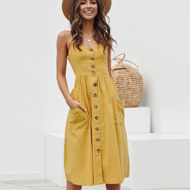 Button Down Pocket Dress - Sleeveless Button Down Pocket Dress - Sleeveless