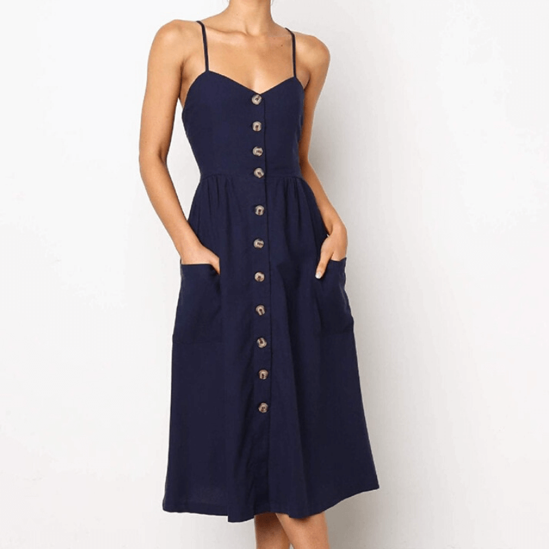 Button Down Pocket Dress - Sleeveless Button Down Pocket Dress - Sleeveless