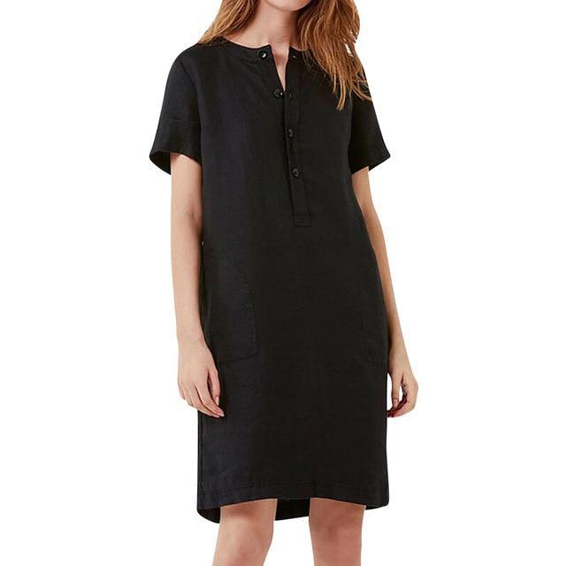 Linen Shirt Dress - O Neck Button Front Linen Shirt Dress - O Neck Button Front
