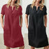 Linen Shirt Dress  - O Neck Button Front