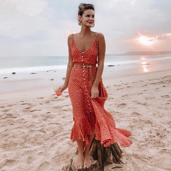 Red spotty maxi dress Clearance