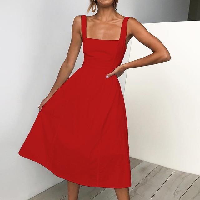 Square Neck Midi Dress-Carmen Candela Square Neck Midi Dress-Carmen Candela
