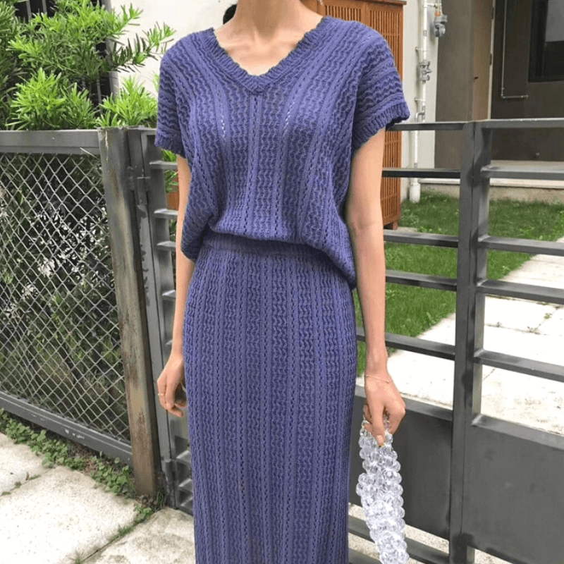 Summer Knitted 2 Piece Set - Skirt & Sweater Summer Knitted 2 Piece Set - Skirt & Sweater