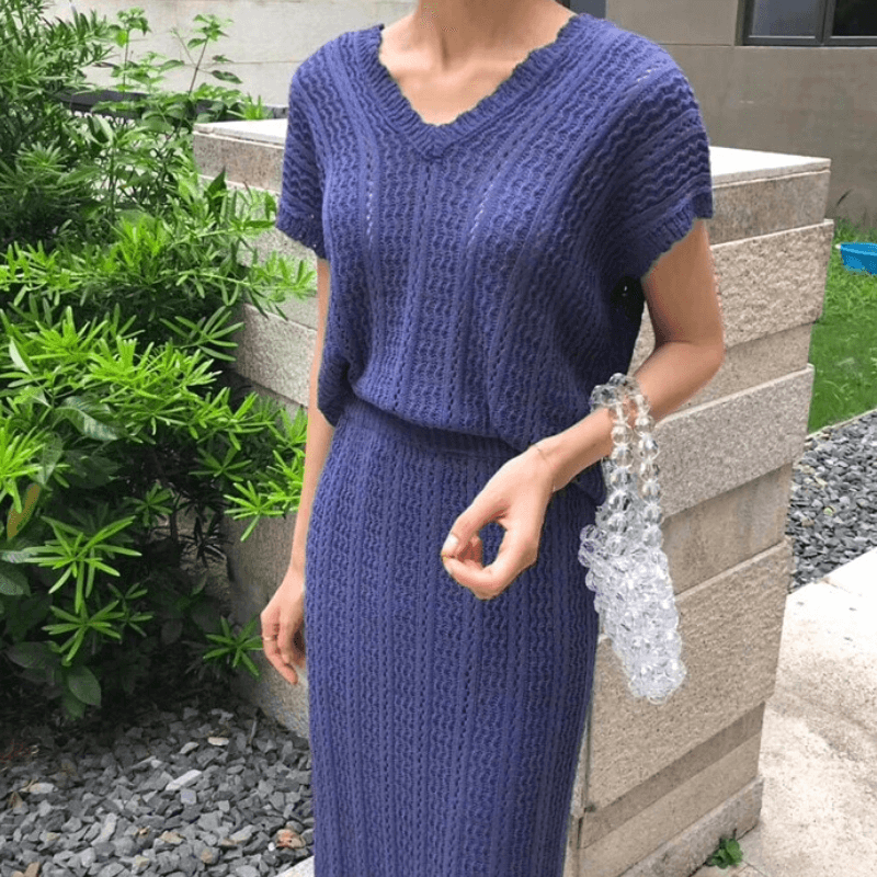 Summer Knitted 2 Piece Set - Skirt & Sweater Summer Knitted 2 Piece Set - Skirt & Sweater