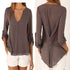 V Neck Chiffon Blouse - Long Sleeve with Buttons